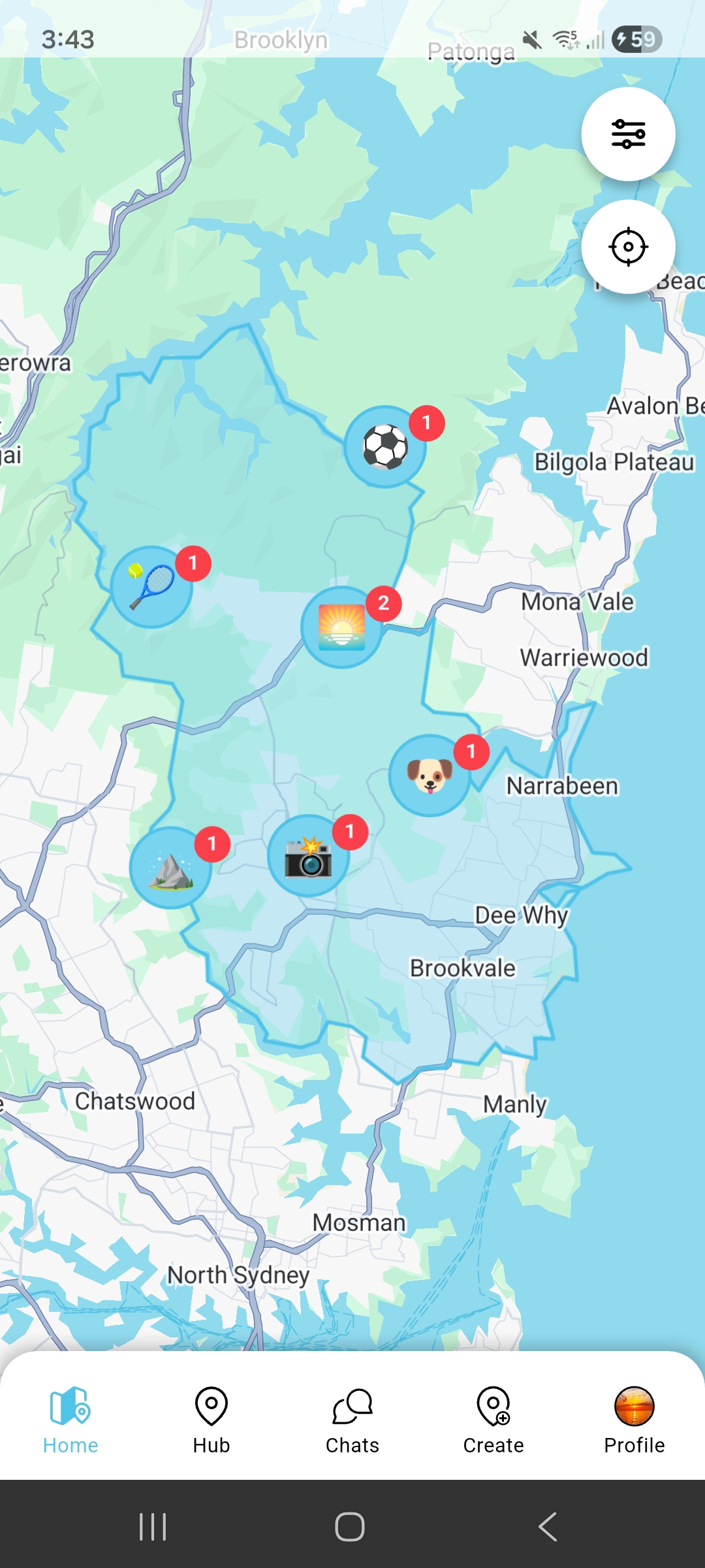 Mint app map view showing nearby events and communities